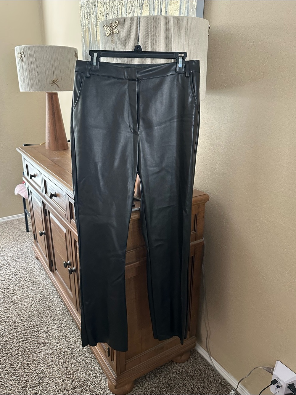 Women's Faux Leather Straight Leg Pants - Black